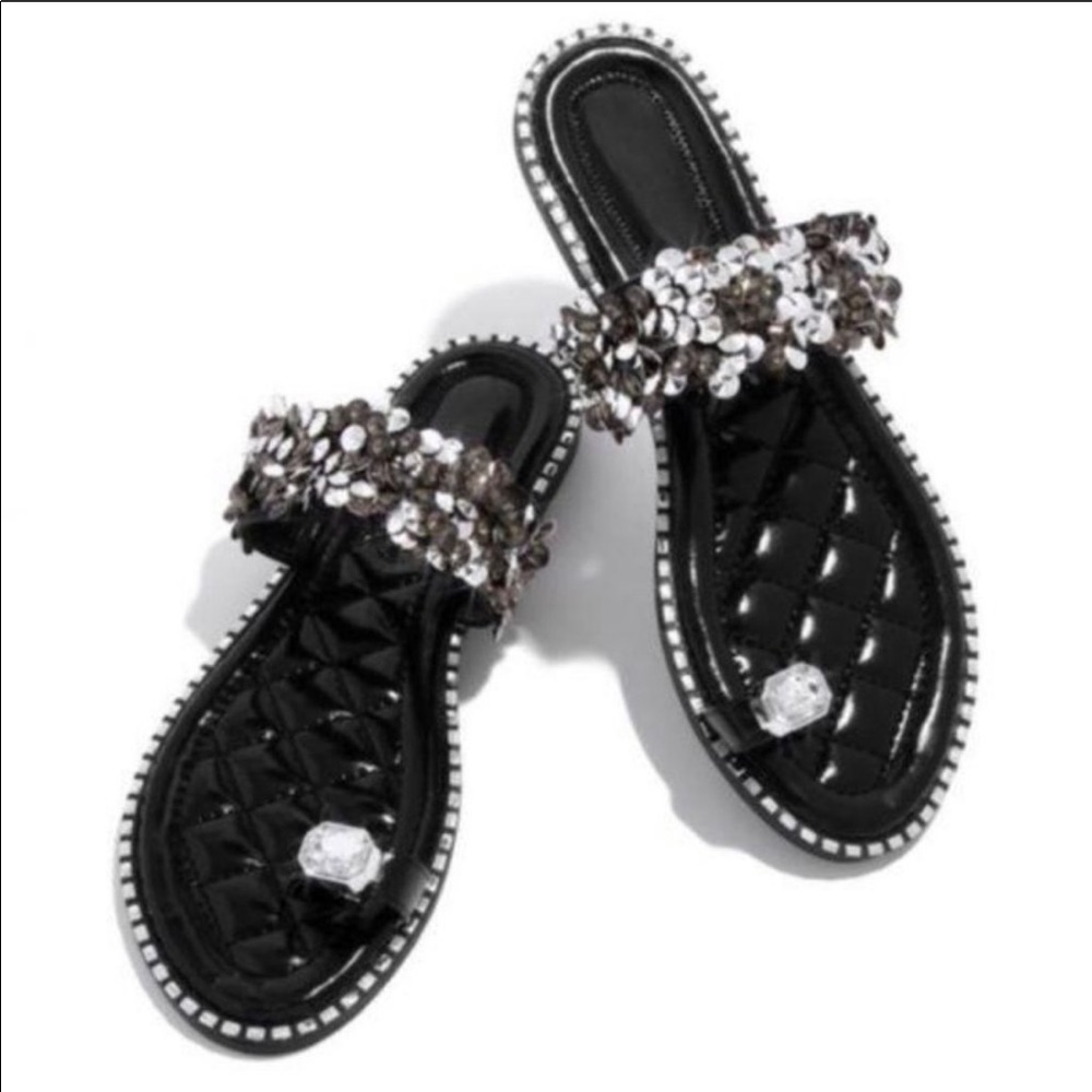 Embellished Lux Slides Black